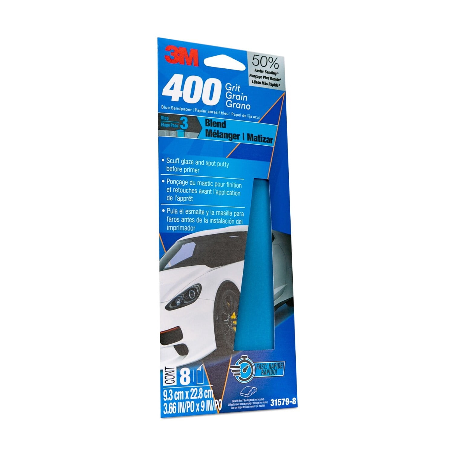 (2 pack) 3M Blue Technology Sandpaper , 3 2/3 in x 9 in, 400 Grit, 8-Pack