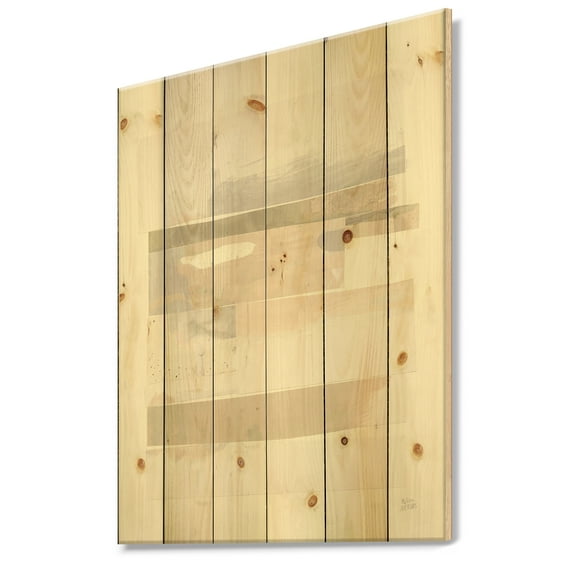 Designart 'Geometric Neutral Form IV' Shabby Chic Print on Natural Pine Wood