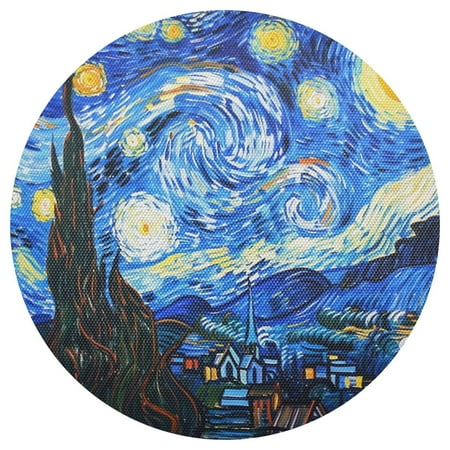 

joogoo Oil Paint Starry Night Pattern Round Plate Mats for Dining Table Placemat 1 Piece Holiday Decoration