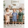 thumbnail image 6 of BemeyourBBs Toddler Baby Boys Summer Clothes Daddy's Mini Outfits Letter Embroidery Waffle Knit Short Sleeve Round Neck T shirt Tops and Shorts Set, 6 of 9
