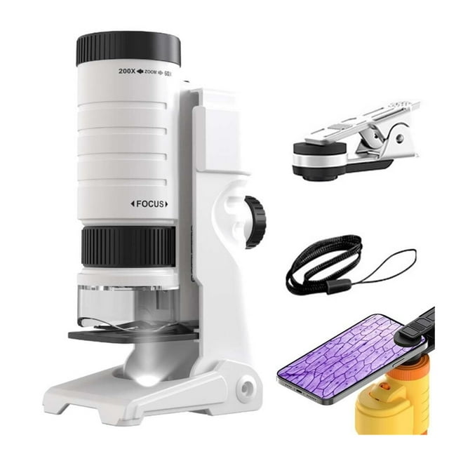 Handheld Microscope, Portable Mini Microscope with Phone Adapter, Optical Grade HD Lenses