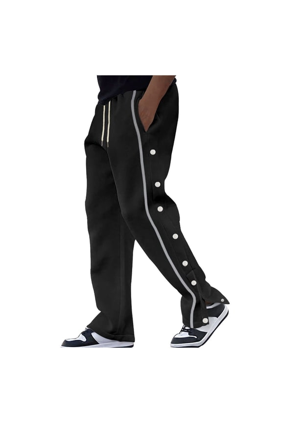 Men's Tear Away Swearpants Casual Side High Split Snap Button Sweat Pants Lightweight Training Warm up Basketball Pants with Pockets Hiking Pants Mens Lightweight