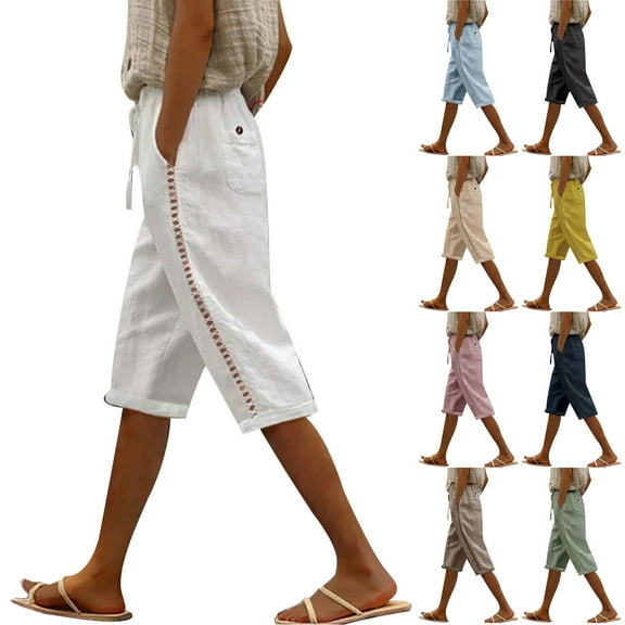 SEAOPEN Womens Linen Pants High Waisted Wide Leg Drawstring Casual Loose Trousers with Pockets Light Blue,4XL