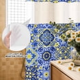 thumbnail image 3 of No Hook Shower Curtain, Vintage Boho Shower Curtains for Bathroom with See Through Top Window, Middle Century Bohemia Style Patchwork Blue Waterproof & Washable Bath Curtain Stall 48"x72", 3 of 9