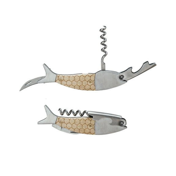 Creative Co-Op Merbau Wood Fish Bottle Opener, Natural
