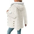 thumbnail image 3 of Gamivast Fuzzy Jackets for Women Fleece Button Down Faux Hooded Coats Warm Winter Drawstring Poms Sherpa Jacket Trendy Side Split Solid Outerwear, 3 of 6