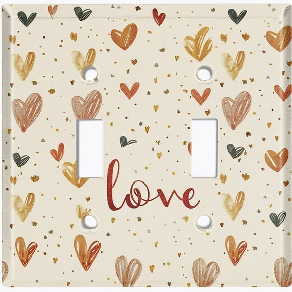 Metal Light Switch Wall Plate Outlet Cover (Pink Love Hearts - Double Toggle)