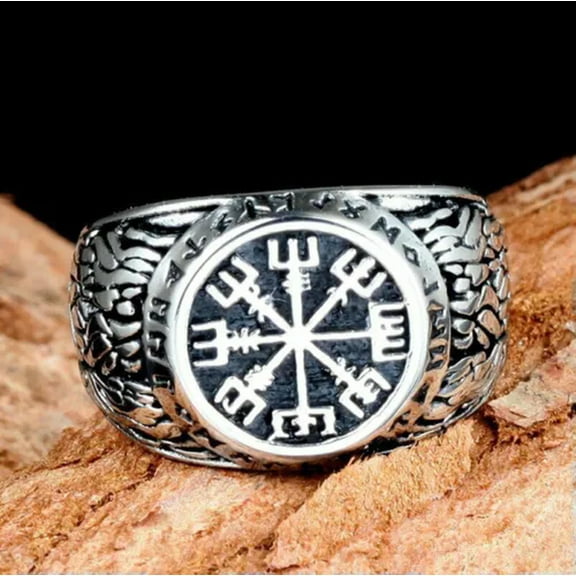 QQTDFG Mens Nordic Viking Rune Vegvisir Compass Ring Stainless Steel Size 7-15 Gift-8