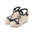 thumbnail image 3 of BLISSFUL STEP Women's Shoes Slingback Bohemia Rhinestone Open Toe Platform Heel Wedge Sandals Black 8, 3 of 7