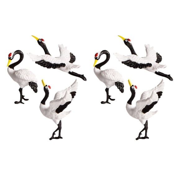 NICERIO 6Pcs Resin Red Crowned Crane Figurines for Bonsai Garden Sculpture Home Decor