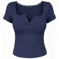thumbnail image 5 of IUYRTFE Women's Scalloped V Neck Short Sleeve Top Slim Fit Stretch Casual Summer Tee, 5 of 5