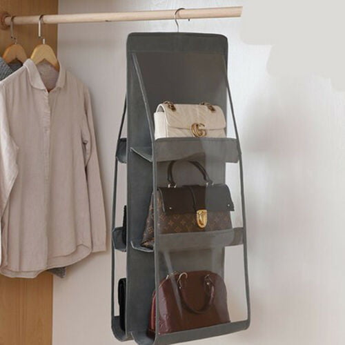 6 Pockets Shelf Handbags Hanging Storage Closet Rack Hook Hanger Organizer 