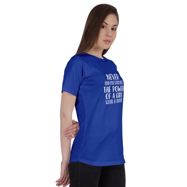 Inkmeso Womens Quote Top Never Underestimate The Power Of A Girl With A Book Graphic Print Tee T-Shirt