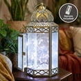 thumbnail image 6 of Moroccan Metal Candle Lantern Holder with LED Fairy String Lights, Large, White Gold, 6 of 11