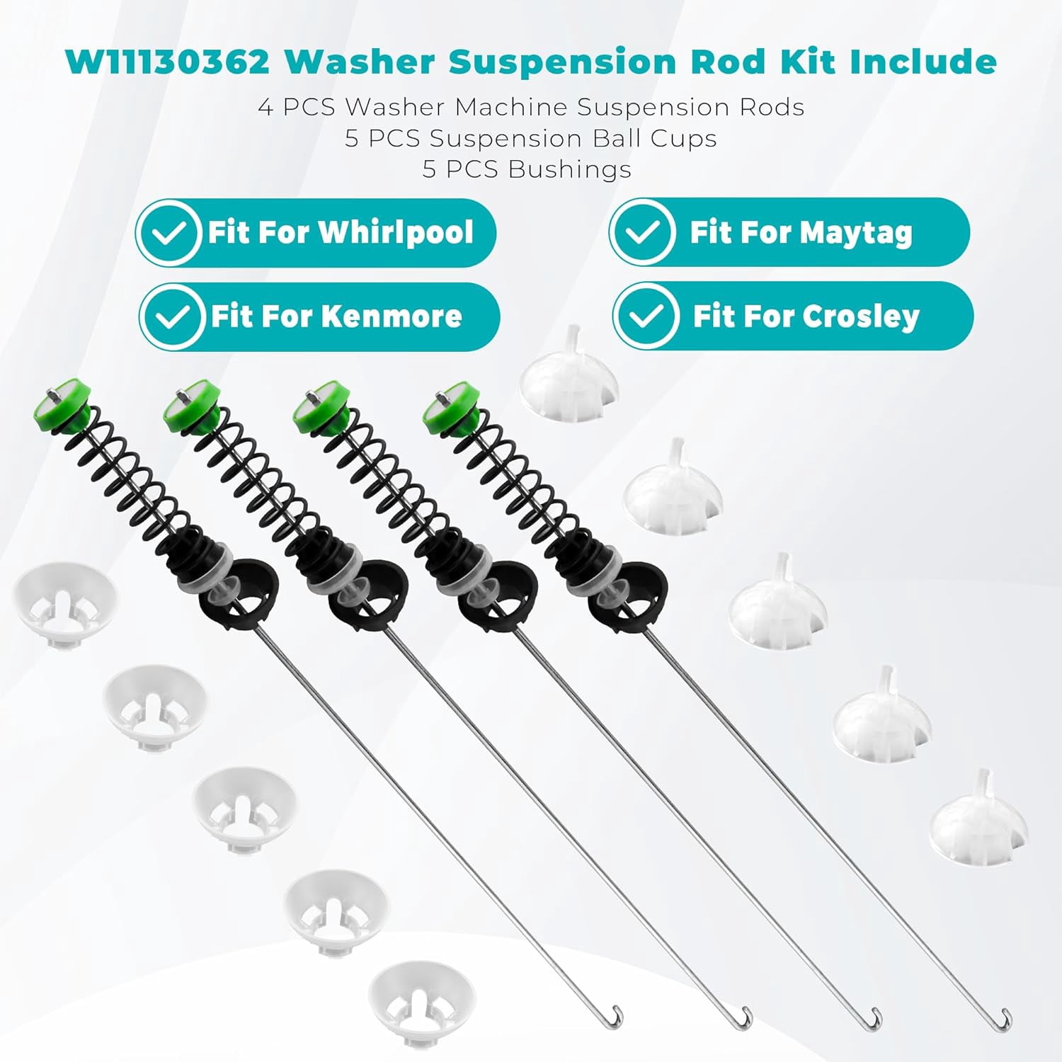 W11130362 Washer Suspension Rod Kit Compatible with Whirlpool Maytag Kenmore Washer WTW5000DW2 WTW5000DW3 WTW5000DW1 MVWX655DW1 MVWC565FW2 MVWC565FW1  - Replaces