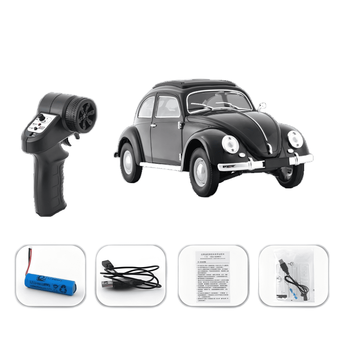 1:16 Retro RC Drift Car Toy, D62MINI Beetle-Style Flat-Running Remote Control Car with LED Lights, Rear-Wheel Drive, 130 Motor & 3.7V Battery for Adults