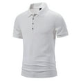 thumbnail image 3 of WREESH Men's Casual Solid Button Short Sleeve Collar Pullover T-Shirt Top Men's Ribbed Four Button Shirt Top White, 3 of 9