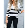 thumbnail image 6 of Women'S V Neck Striped Sweater Long Sleeve Oversized Fashion Knitted Pullover Fall Sweaters Tops White L, 6 of 9