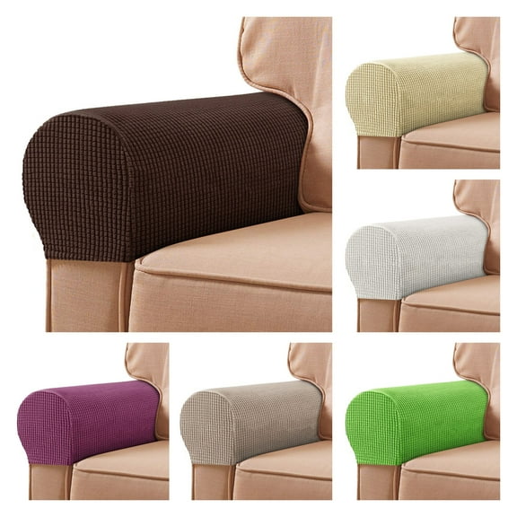 Visland Stretch Anti-Slip 2-Piece Spandex Couch Armrest Slipcover, Khaki