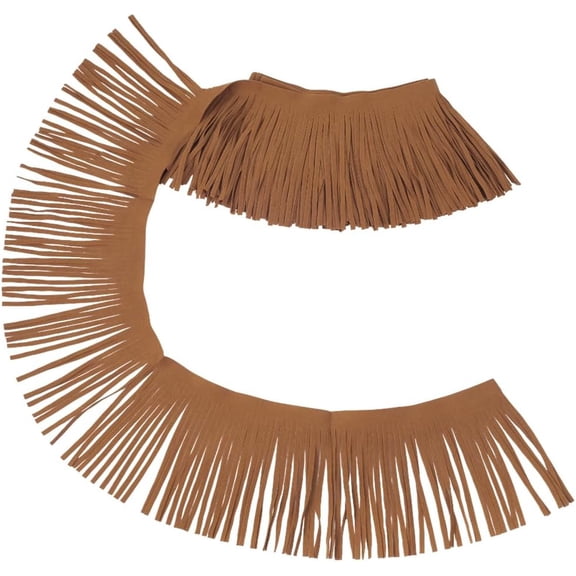 2.2 Yard Suede Fringe Trim 3.7 Inch Brown Double Side PU Leather Tassel Trim Dance Skirt Tassel Sewing Wrap Cover Fringe
