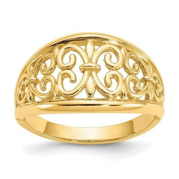 Primal Gold 10 Karat Yellow Gold High Polished Fleur-De-Lis Tapered Ring