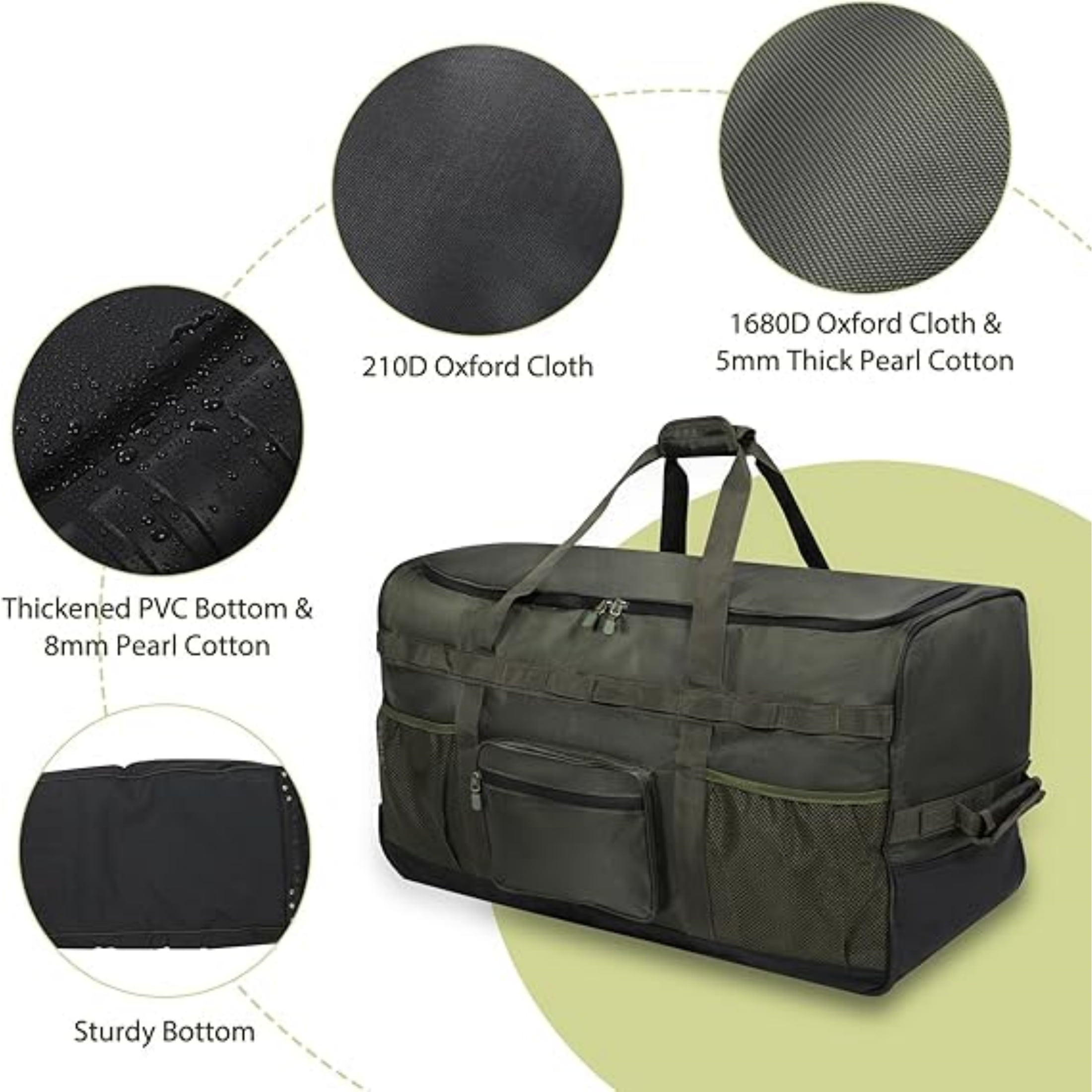 REDCAMP 100L Foldable Rolling Duffle Bag with Wheels, Extra Large Travel Luggage Collapsible Duffel Bag, Military Green