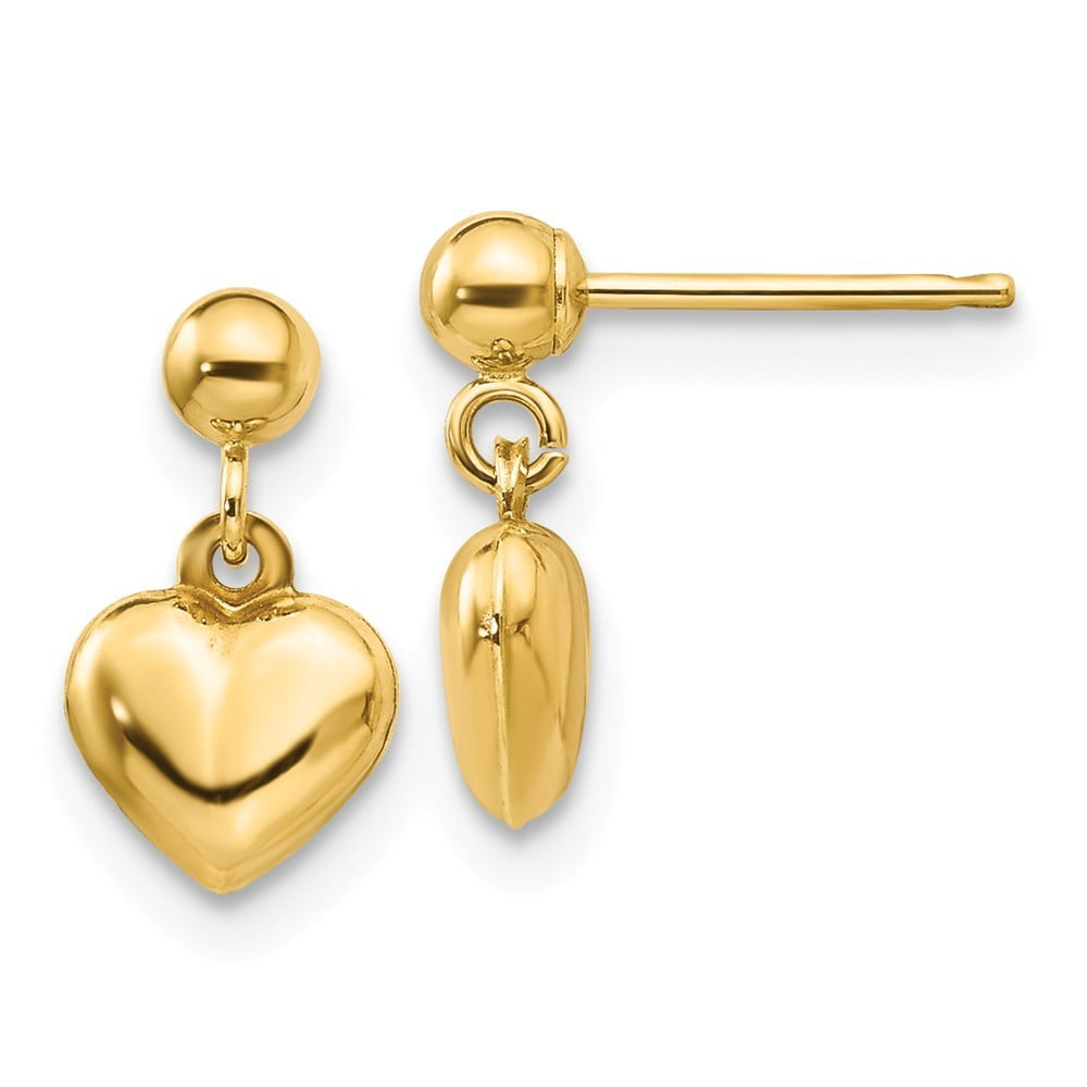 Jewelryweb 14k Yellow Gold Puffed Heart Dangle Earrings 4 Grams Measures 11x6mm Walmart