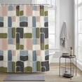 thumbnail image 3 of Country Art Shower Curtain, Watercolor Green Blue Beige Geometric Grid Waterproof Shower Curtain Set with 12 Hooks Lightweight Bath Curtains Fabric Bathroom Decor 36x72 Inches, 3 of 9
