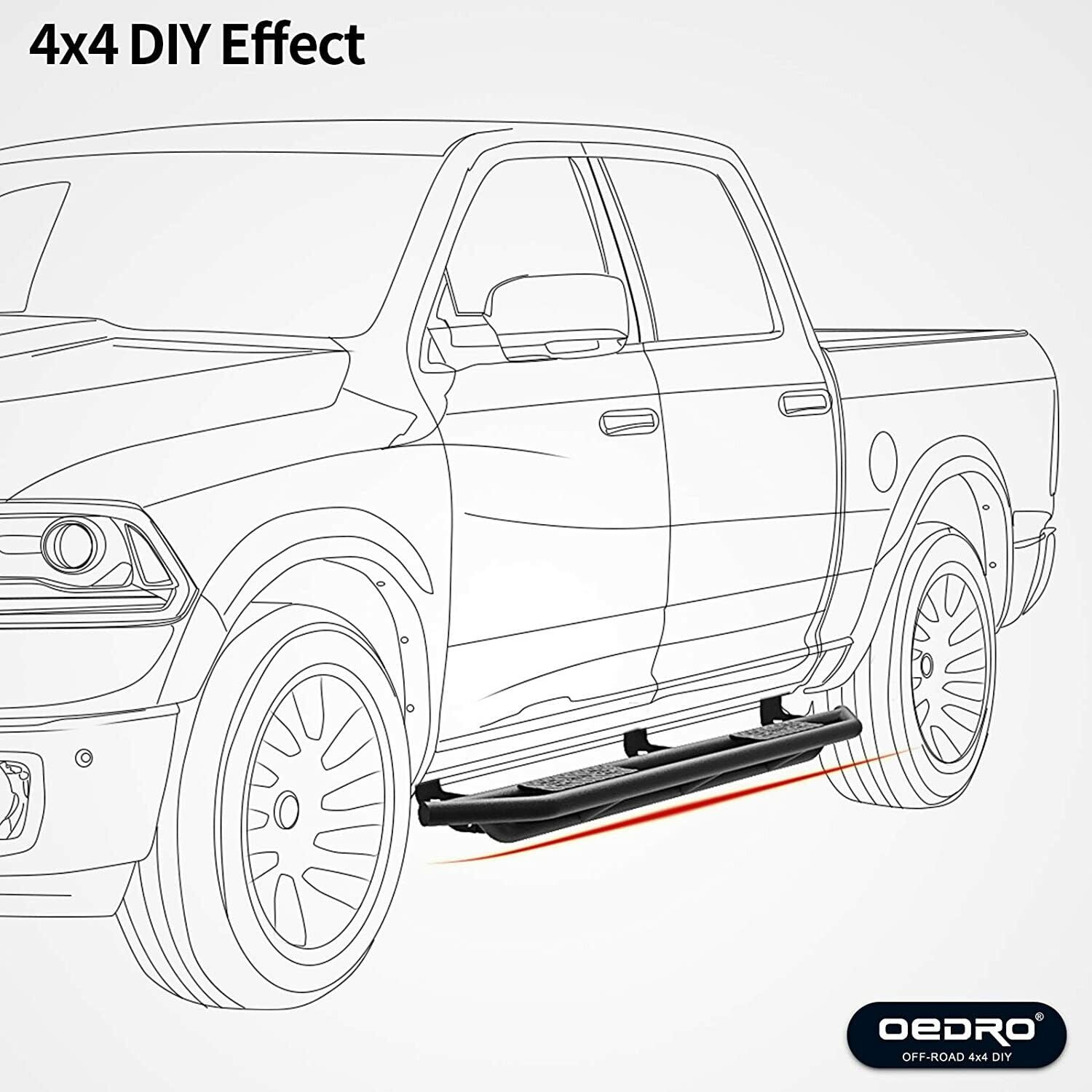 RVNI 6" Tri-Tube Armor Running Board Side Steps for 2009-2018 Dodge Ram 1500 Crew Cab 2010-2024 Ram 2500 3500