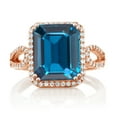thumbnail image 2 of Gem Stone King 18K Rose Gold Plated Silver London Blue Topaz Ring for Women (7.50 Cttw, Emerald Cut Cut 12X10MM, Gemstone November Birthstone, Available in Size 5, 6, 7, 8, 9), 2 of 4