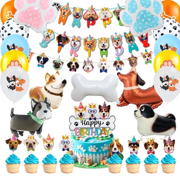 Dog Party Decorations Supplies, 37pcs Puppy Birthday Party Decorations Set Including Dog Birthday Banner Balloons Cake Decoration etc Puppy Dog Birthday Party Decorations