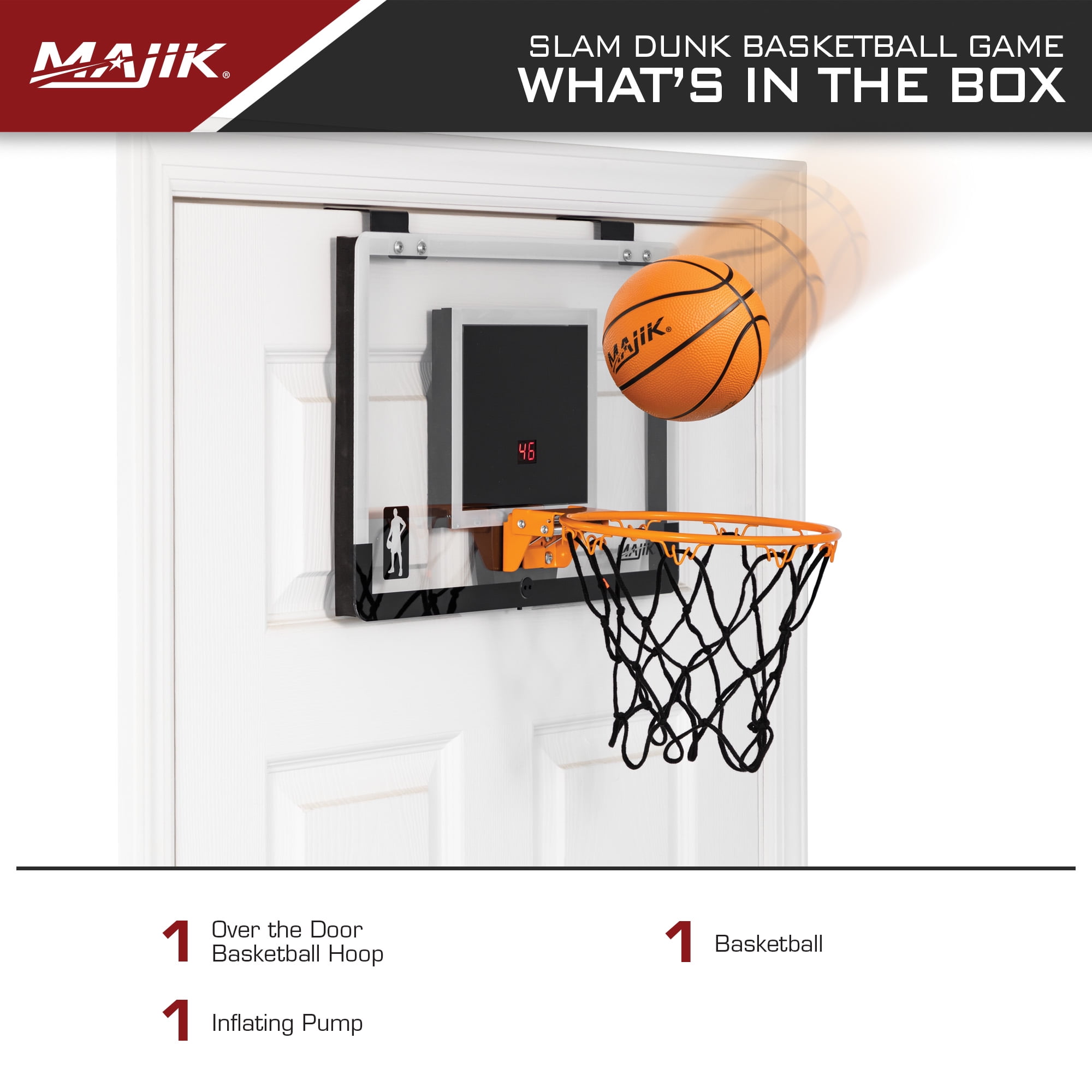 New Basketball with Electronic Scoring Majik Deluxe Over The Door Hoop 