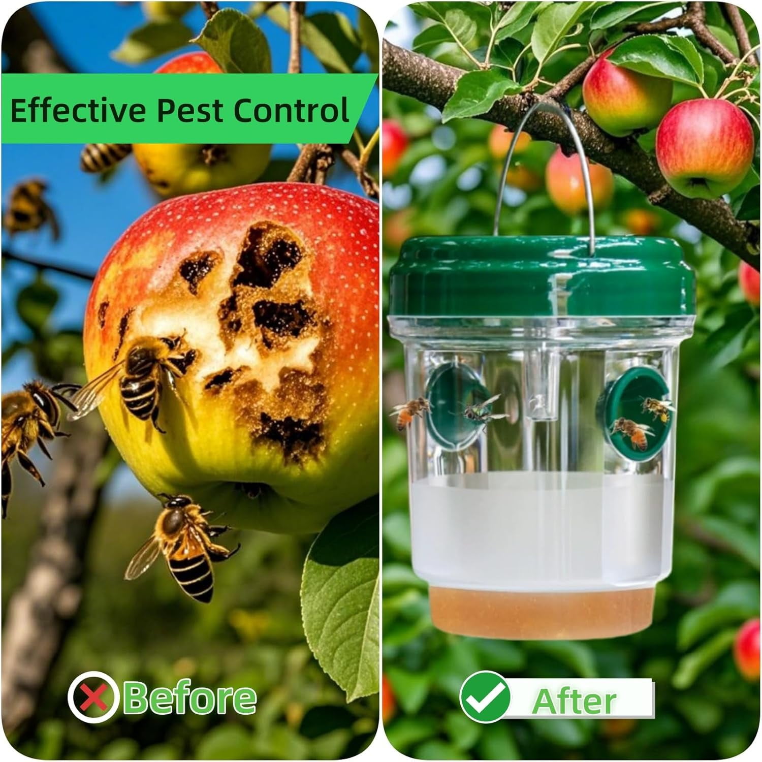 4-Pack Solar Wasp Traps Outdoor Hanging – LED Bee & Hornet Trap, Yellow Jacket Catcher, Reusable Wasp Deterrent for Garden, Orchard & Indoor Use