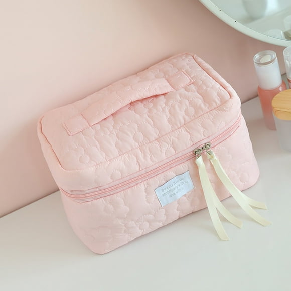 Bolsa de maquillaje portátil de gran capacidad, caja de almacenamiento de viaje con bolsillos con cremallera, material resistente al agua y fácil de limpiar para organizar tus artículos de