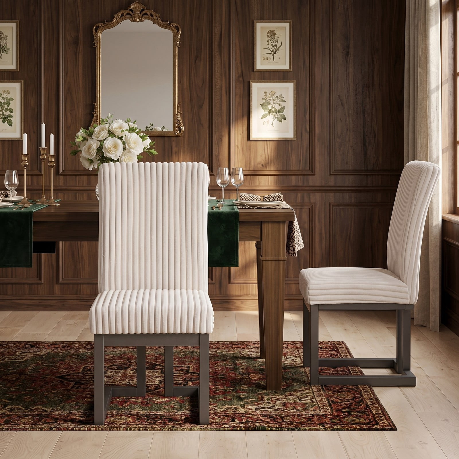 Furnibear Upholstered Dining Chairs Set of 2, Fabric Accent Kitchen Side Chairs with Solid Rubber Wood Legs, Padded Cushion Seat & Channel Tufted, Living Room - Beige