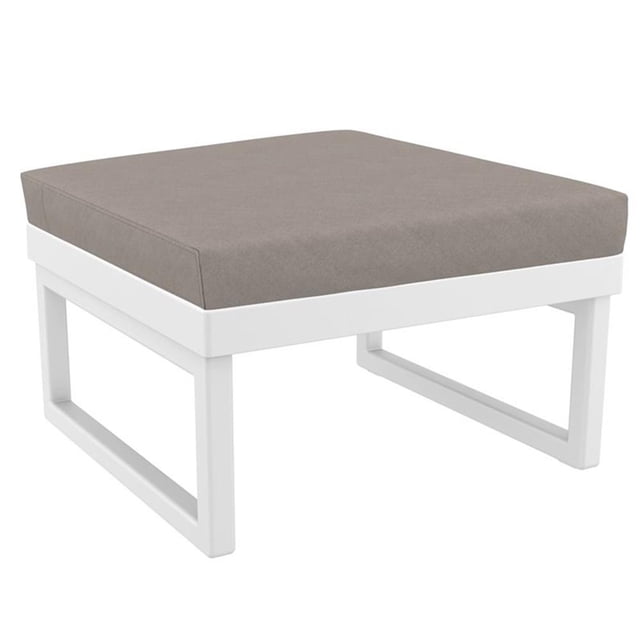 Compamia Ottoman Mykonos Blanc avec Coussin en Tissu Acrylique Taupe