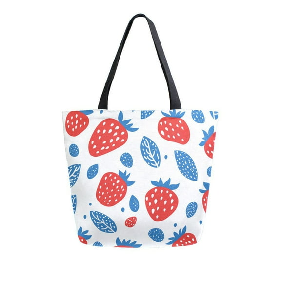 FORMRS Womens Canvas Tote Bag with Zipper Inner Pocket Shoulder Handbag, Playful Strawberries