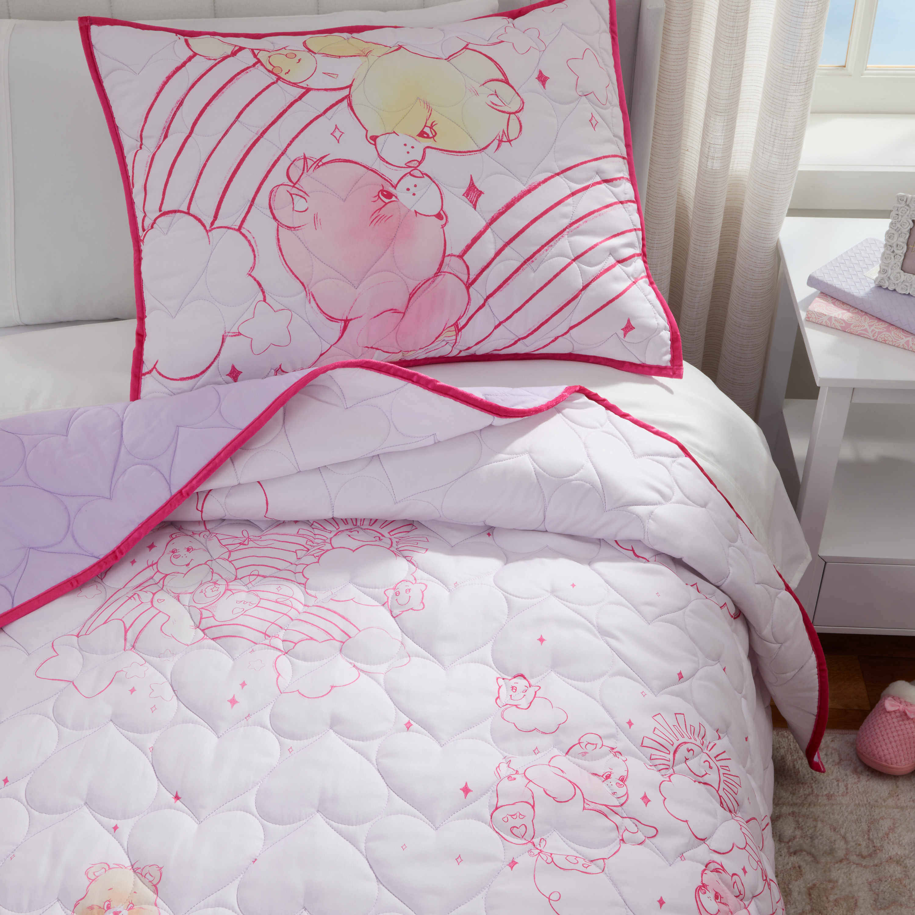 Care Bears Pink 3 Piece Quilt and Sham set, Queen