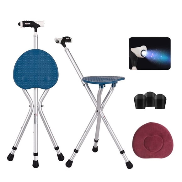 Bastón plegable con asiento combinado, capacidad de 400 lb, taburete de bastón portátil, práctico asiento de muleta plegable, 3 patas de altura ajustable, resistente, de aluminio grueso, bastón alto u