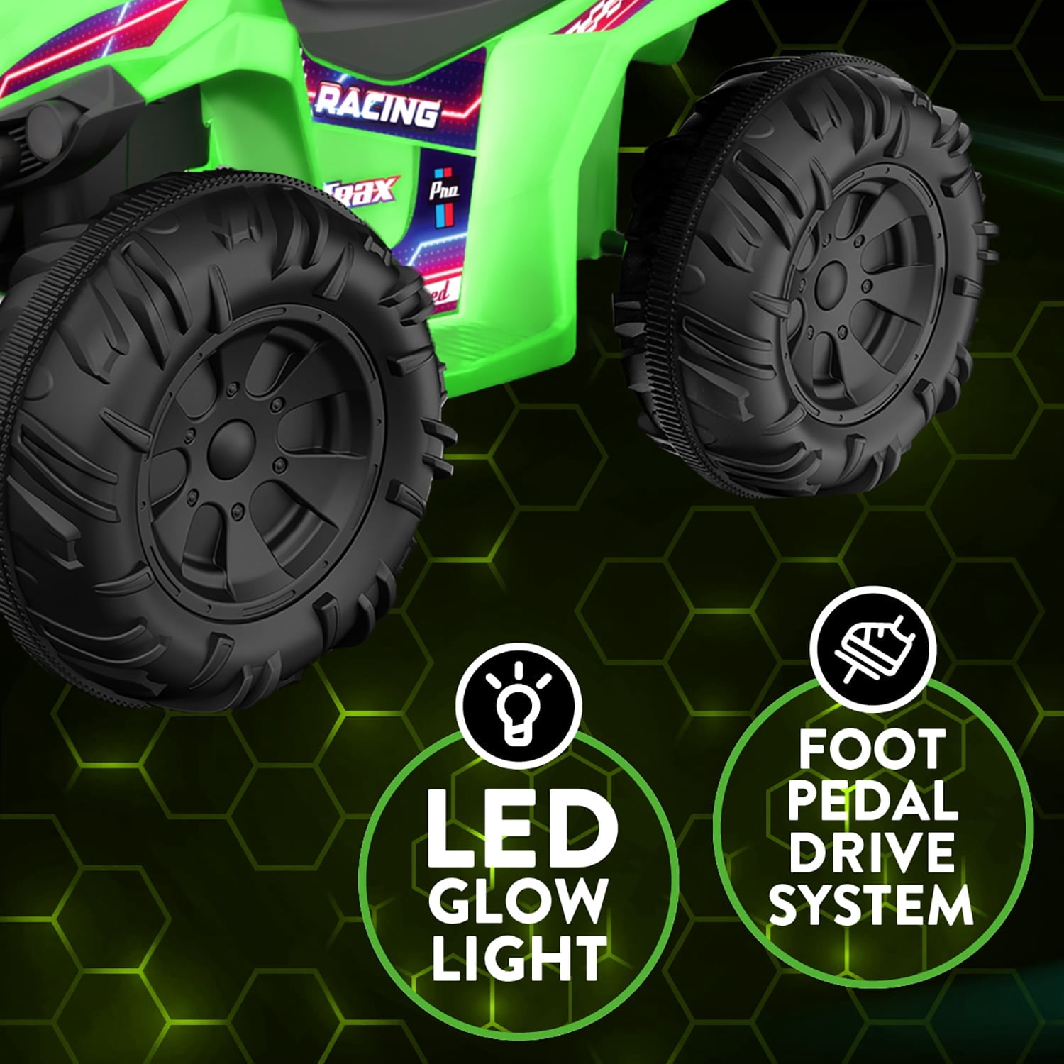 Open Box Flybar KT25017AE Kid Trax 12V Glow ATV Ride-On Toy, Green, Rechargeable Battery, LED Lights, Ages 3-6