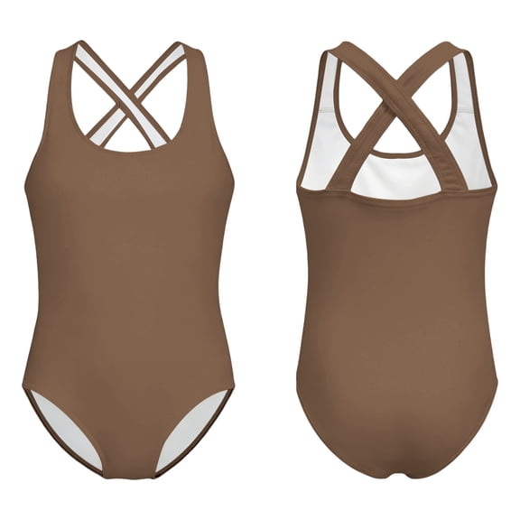 LIIPEE Girls One-Piece Swimsuits Summer Casual Solid Color Sleeveless Crew Neck Backless Swimwear Kids Children Youth Classic Fit Beach Bathing Suit Comfortable Cute Beachwear,Brown,2-3 Years
