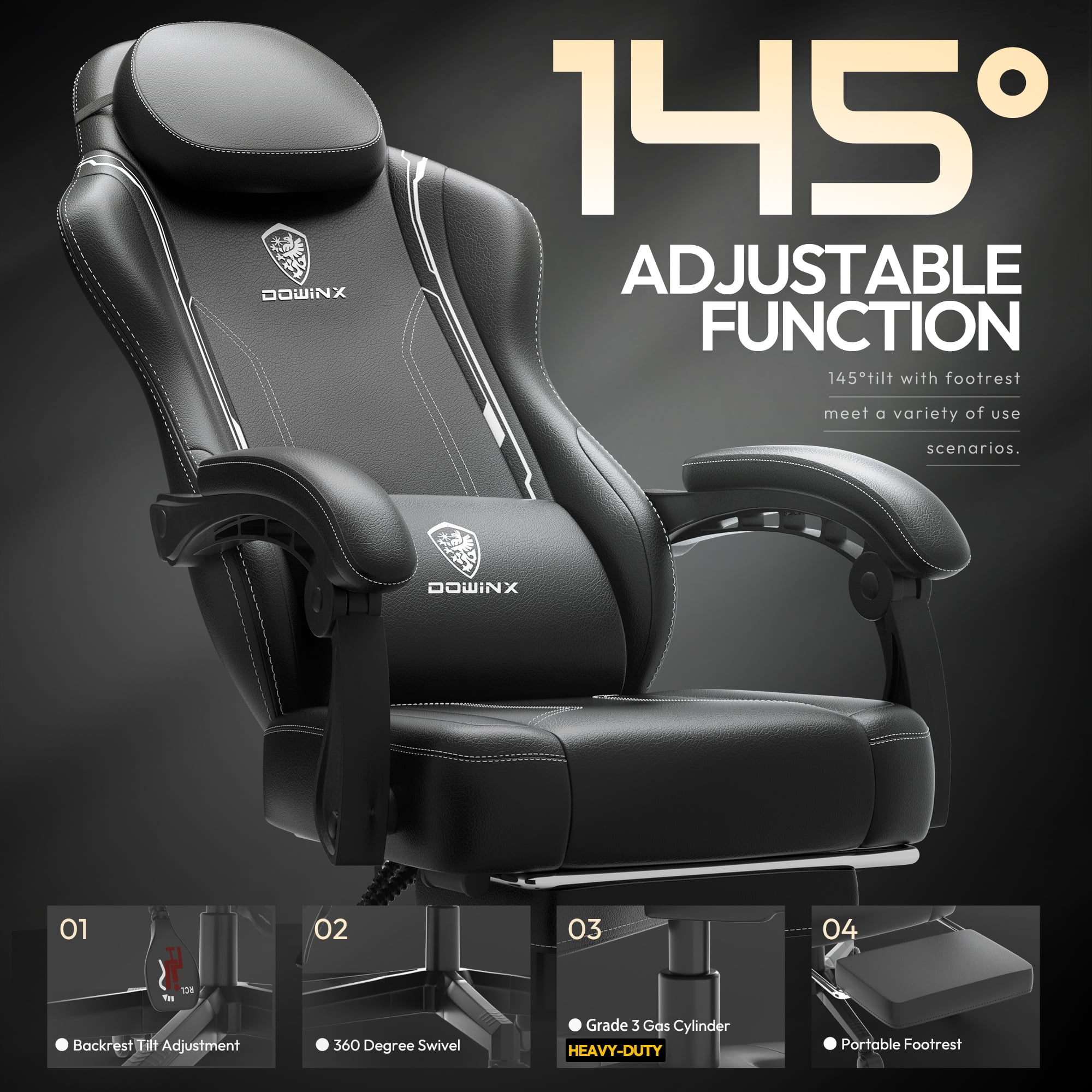 Dowinx Gaming Chair with Pocket Spring Cushion for Adults, Ergonomic Computer Chair with Footrest and Massage Lumbar Support for Office, Gaming, 300LBS, Black