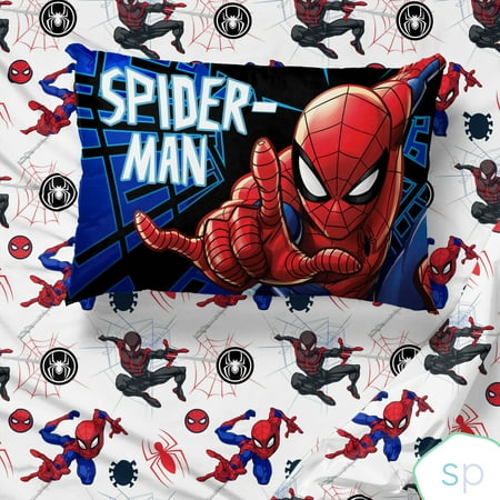 Spider-Man Kids 3-Piece Twin Sheet Set, Microfiber, White, Marvel