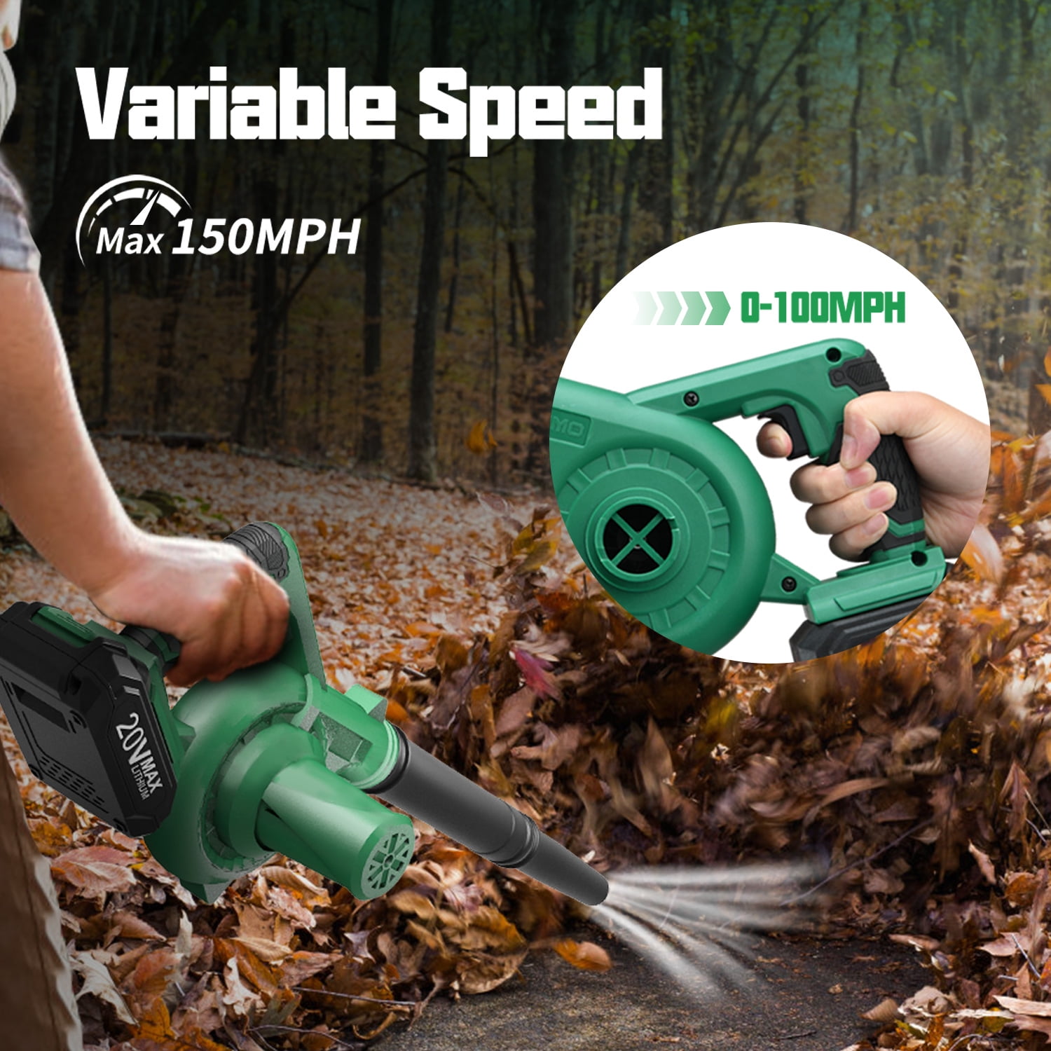 GCP Products GCP-65483213 Cordless Leaf Blower & Vacuum with 2 X 2.0  Battery & Charger, 2-in-1 20V Leaf Blower Cordless, 150CFM Lightweight Mini  Cordless