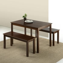 Elm & Oak Juliet 45" Wood Dining Table with 2 Benches, Indoor 3 Piece Dining Set, Espresso