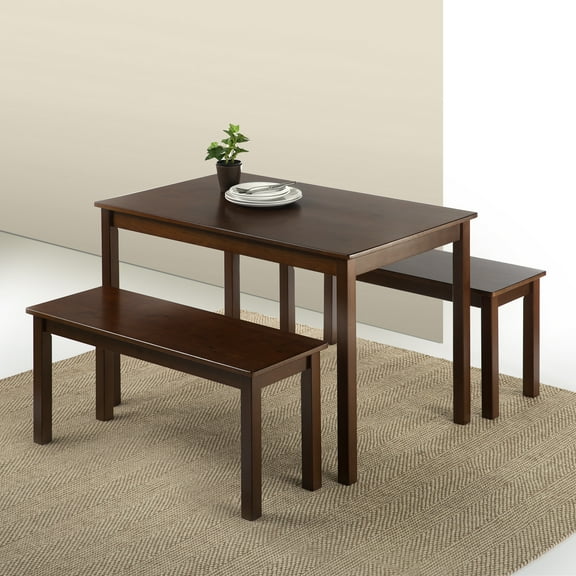 Elm & Oak Juliet 45" Wood Dining Table with 2 Benches, Indoor 3 Piece Dining Set, Espresso