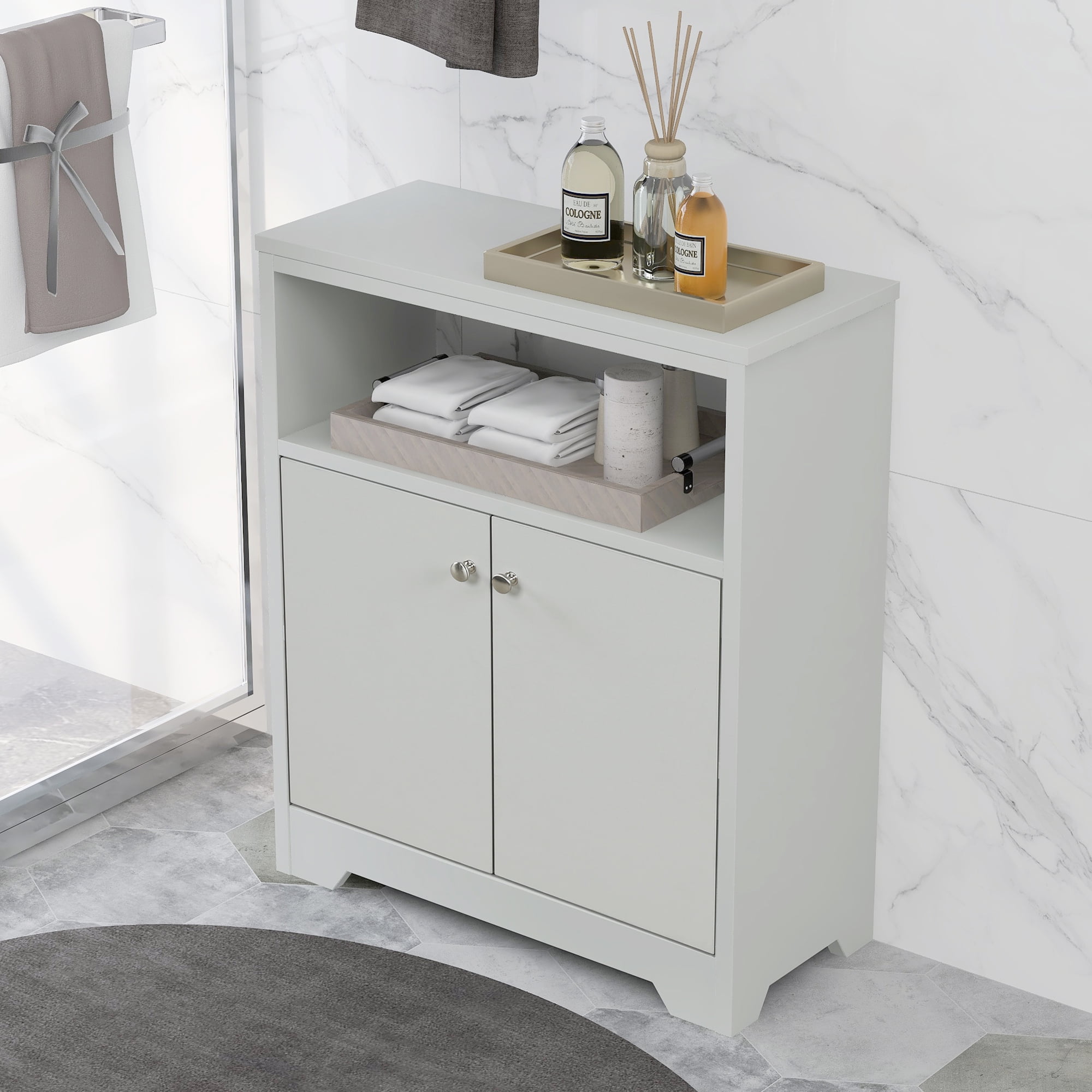 Tall Freestanding Bathroom Storage Cabinet With Drawers And Adjustable  Dividers, White - ModernLuxe