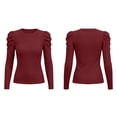 thumbnail image 4 of MYAOYINo Boundaries Ladies Ribbed Puff Shoulder Top Round Neck Slim Fit Casual Tee, 4 of 8