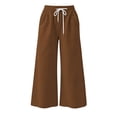 thumbnail image 4 of ZHYou No Boundarie Wide Leg Drawstring Sweatpants for Women Casual Loose Fit Comfy Flare Jogger Pants with Pockets,Brown,Size XL, 4 of 7