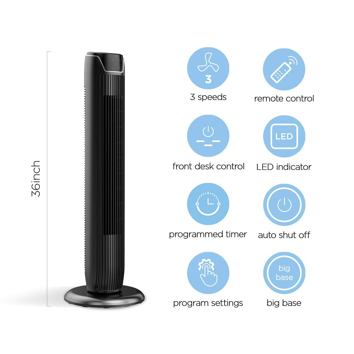 PELONIS FZ10-19JR 36 3 Speed Oscillating Pedestal Tower Fan with Remote,  Black | Walmart Canada